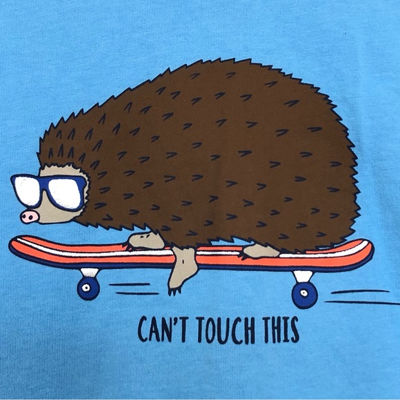 Boden Size 7-8Y Blue Graphic Shirt with Skating Hedgehog/Porcupine - Picture 3 of 4
